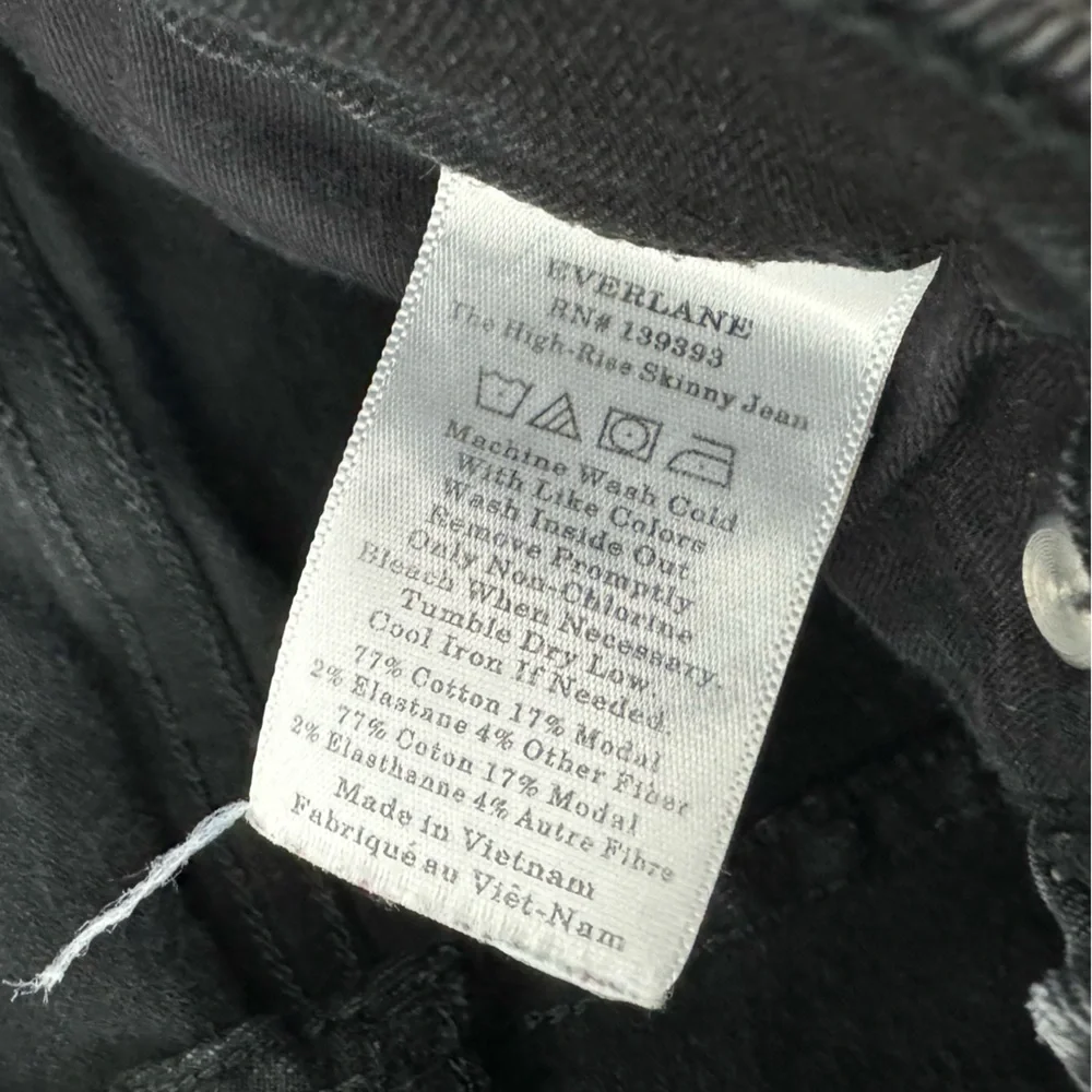 Everlane Jeans Denim The High Rise Skinny Solid Black Dark‎ Wash Cotton Stretch